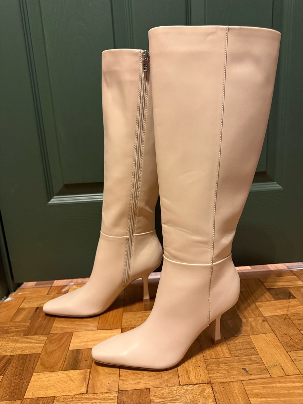 Marc Fisher Cream Knee-High Pointed-Toe Heeled Boots